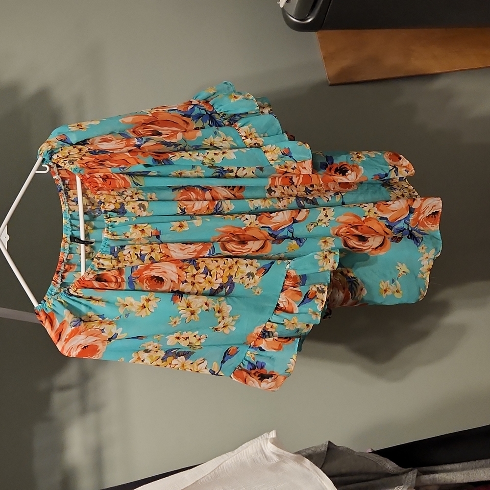 Floral🌺 Off-Shoulder Top - Turquoise🌺🦋